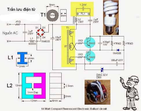 Sơ đồ mạch điện bóng đèn Compact Sơ đồ chi tiêt mạch điện bóng đèn Compact