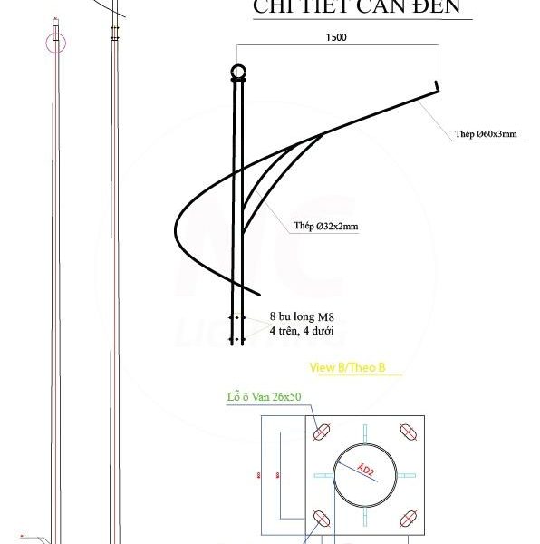 Cột Đèn Cao Áp Chiếu Sáng NC-01 Thông số kỹ thuật cần đơn của Cột Đèn Cao Áp Chiếu Sáng NC-01