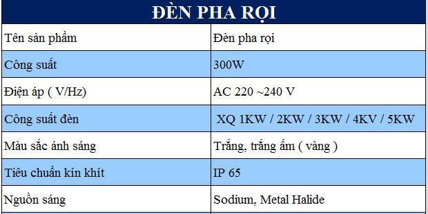 Thông số kỹ thuật của đèn pha rọi SPOTLIGHT