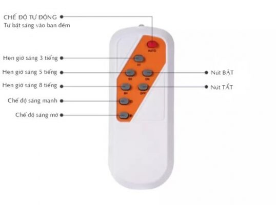 Cách sử dụng remote đèn năng lượng mặt trời màu trắng cam