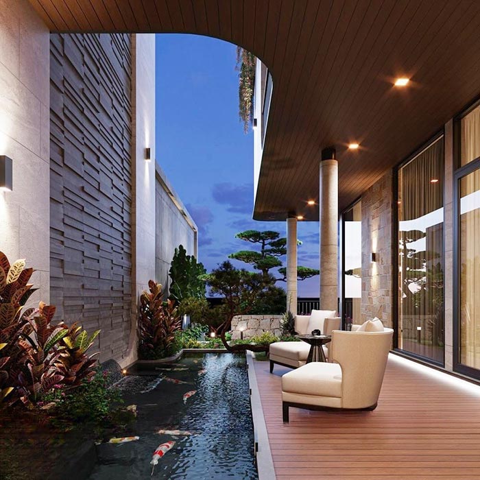 Mẫu tiểu cảnh có ao cá