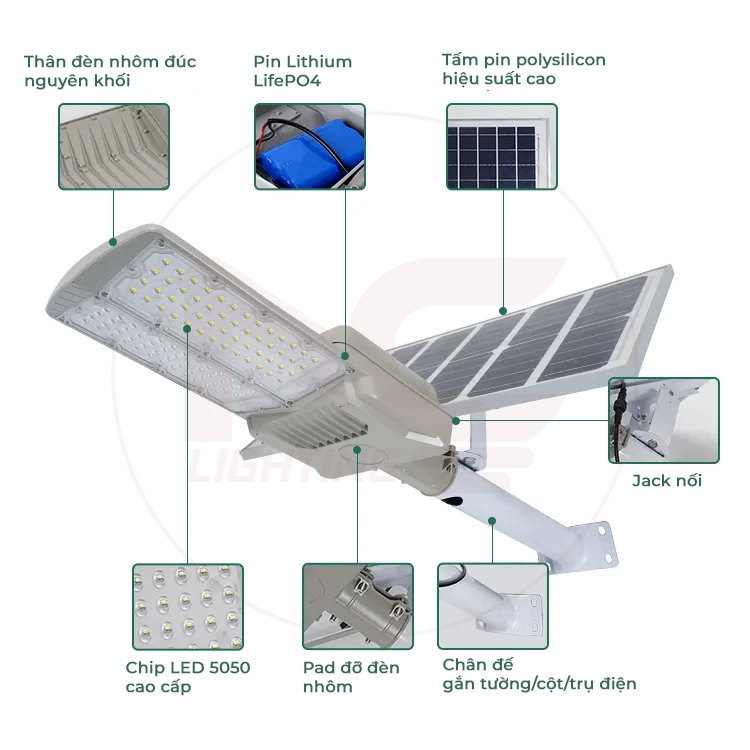 Đèn Đường Năng Lượng Mặt Trời LNC-36 400W Cấu tạo của Đèn Đường Năng Lượng Mặt Trời LNC-36