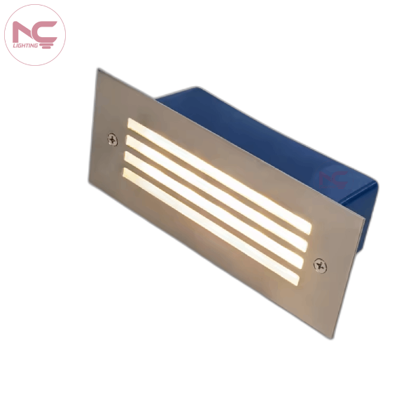 Mẫu đèn âm cầu thang mặt inox chính hãng