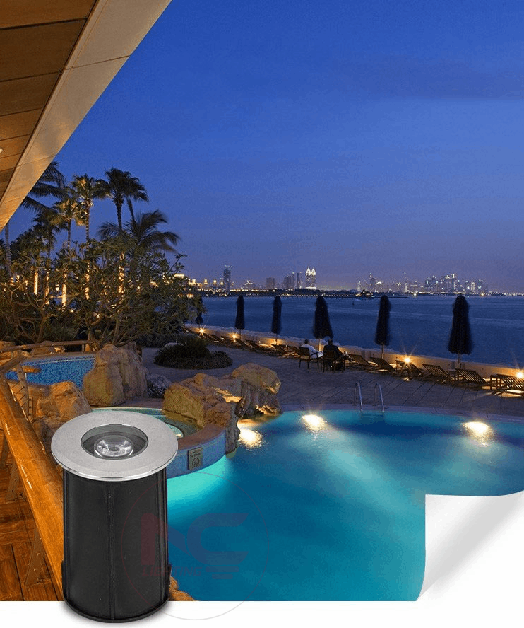 Đèn Led Âm Nước Chôn Inox NCACI Phối cảnh đèn led âm nước chôn inox