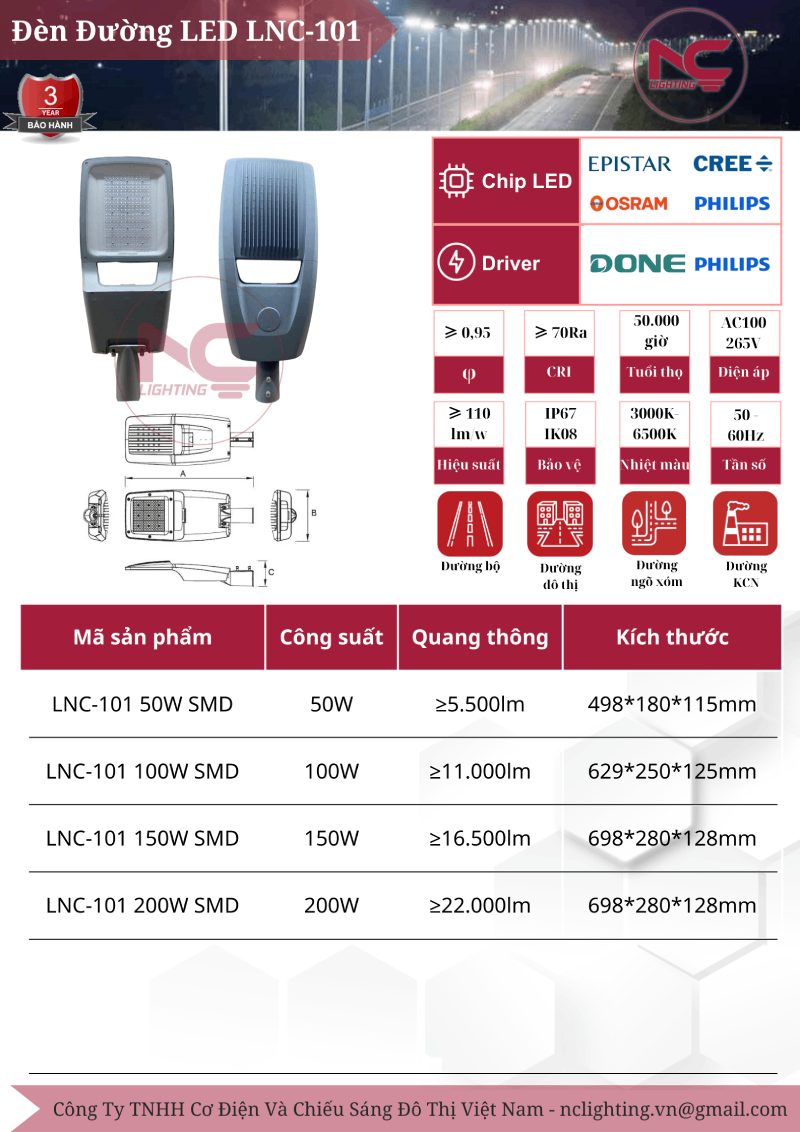 catalogue đèn đường led lnc-101