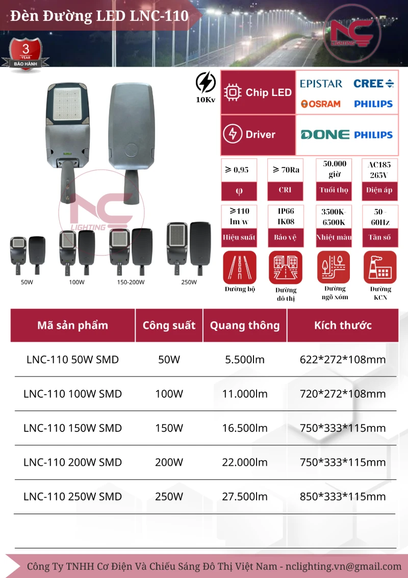 Đèn Đường Led LNC-110 Catalogue đèn đường Led lnc-110
