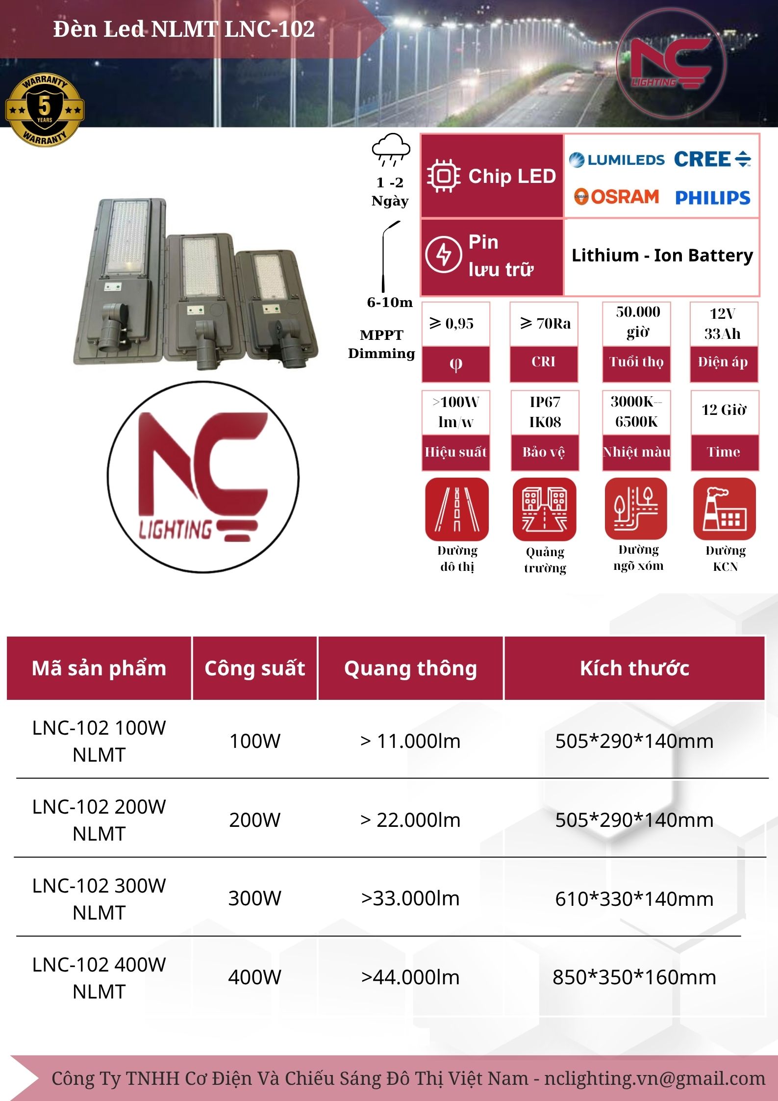 Đèn Led Năng Lượng Mặt Trời LNC-102 Catalouge Đèn Led NLMT 102