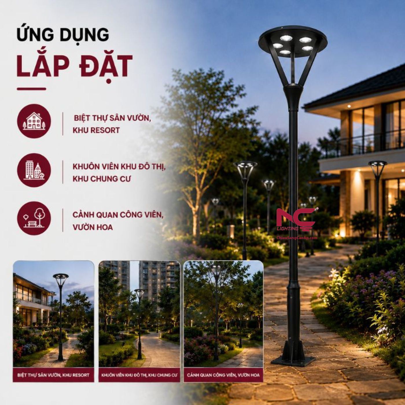 Cột đèn sân vườn DN29 Ứng dụng cột đèn DN-29