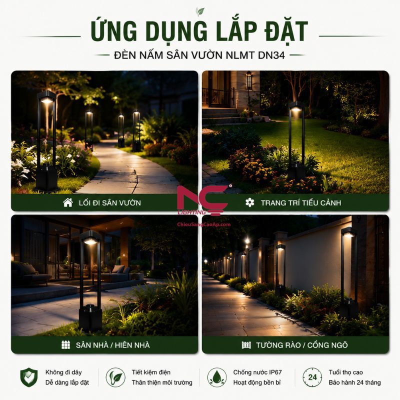 Đèn nấm sân vườn NLMT DN34 Ứng dụng của đèn DN34