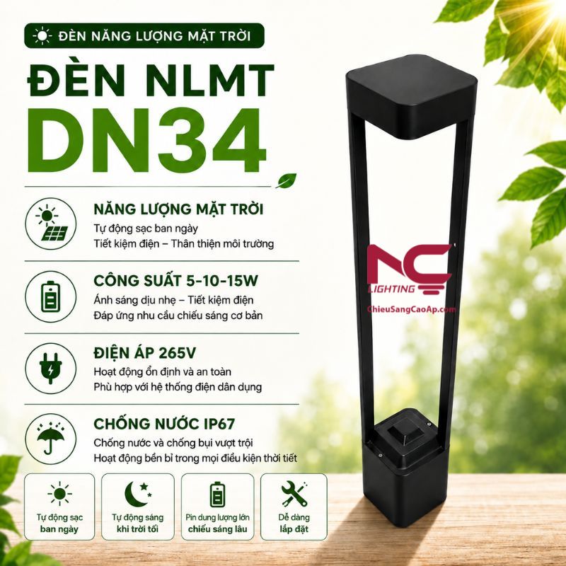 Đèn nấm sân vườn NLMT DN34 Tổng quan về mã đèn DN34