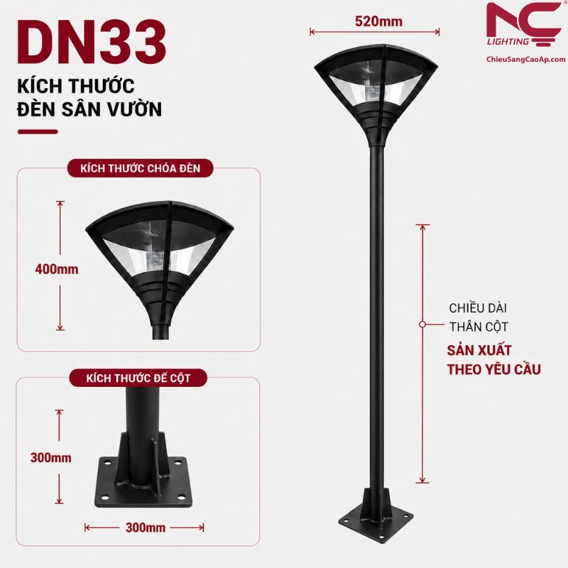 Cột Đèn sân vườn DN33 Thông số của cột đèn DN33