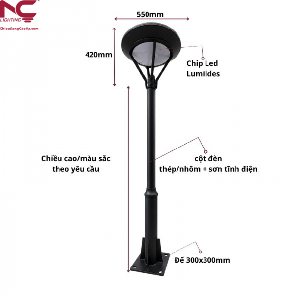 Cột đèn sân vườn DN31 Cấu tạo cột đèn DN-31