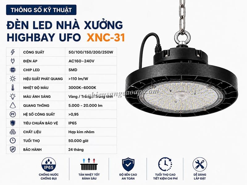 thong-so-highbay-ufo-xnc-31 Thông số kỹ thuật đèn LED nhà xưởng Highbay UFO XNC-31